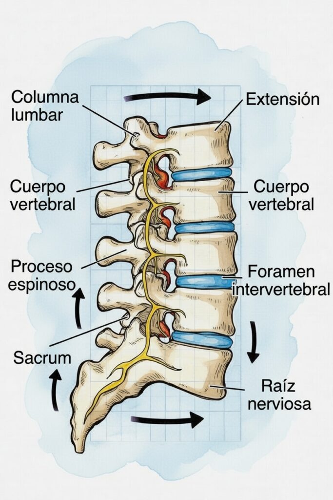 Anatomía columna lumbar para tratamiento osteopatía dolor de espalda Valencia